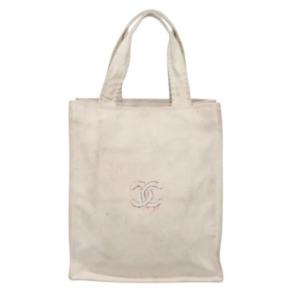 CHANEL COCO Mark Tote Bag Canvas White Silver CC - Picture 2 of 15